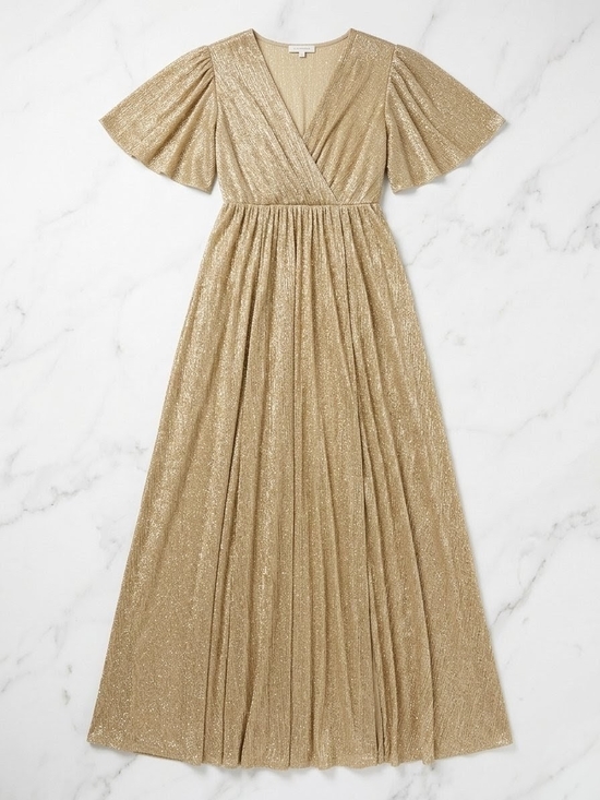 Lulus Other - Lulu's Sheer Gold Metallic V-Neck Pleated Maxi Dress
